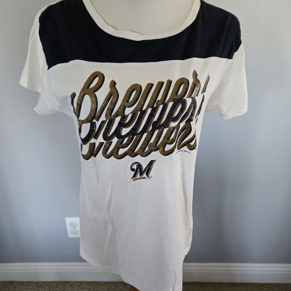Brewers MLB Women's Navy, White, and Gold Tee